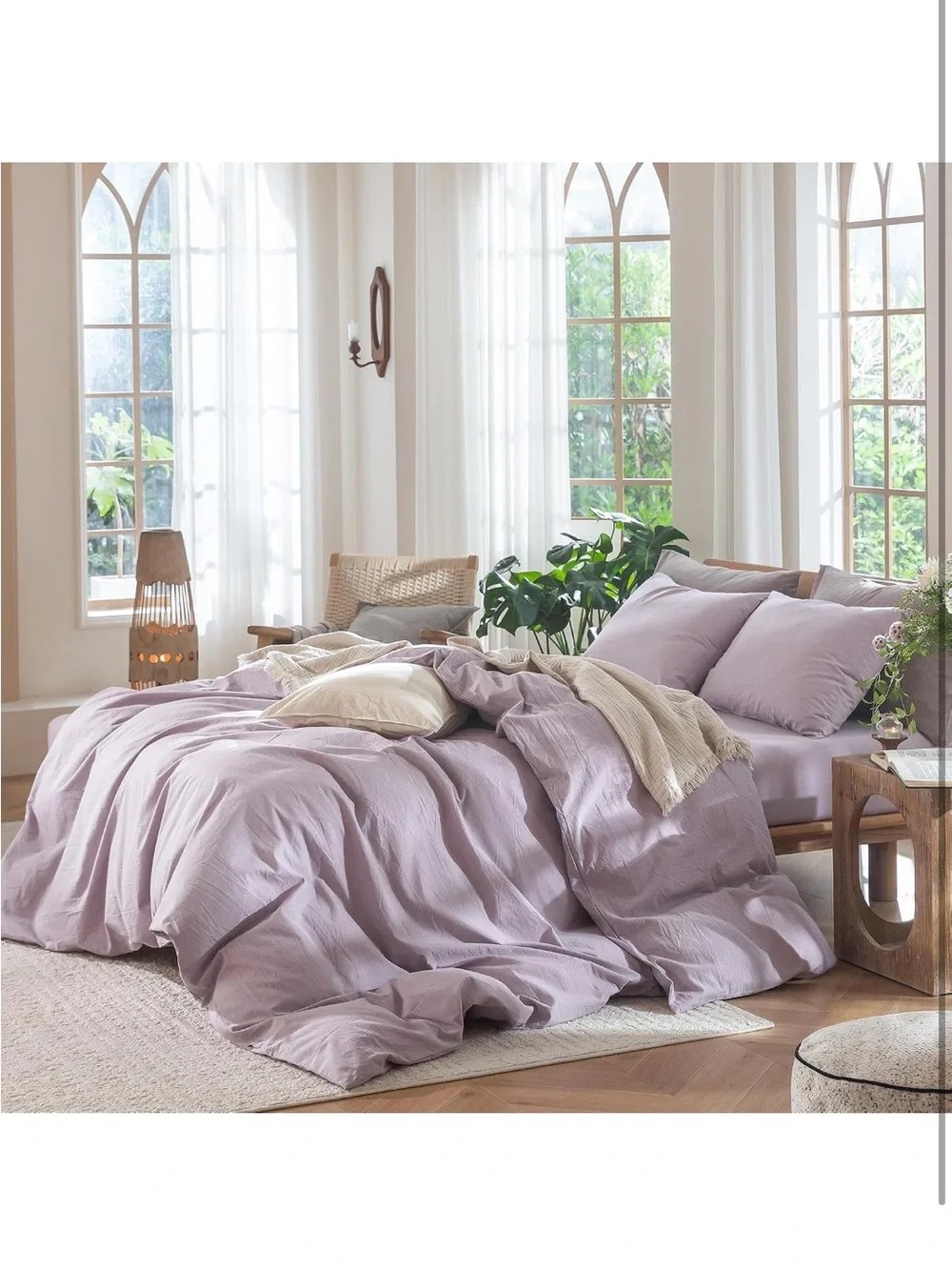 NEW MooMee 100% Washed Cotton, Linen-Like, Duvet Cover Set. Lavender